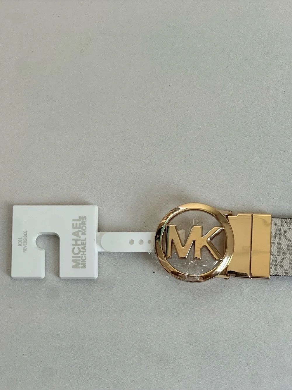 Michael Kors Reversible MK Logo Belt in White Logo and Brown